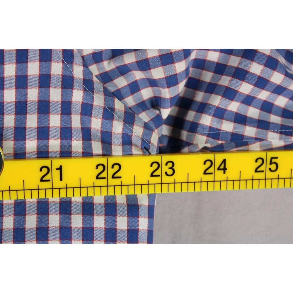 Banana Republic Non-Iron Slim Fit Shirt Blue Check Plaid Men's 15-15.5 Cotton